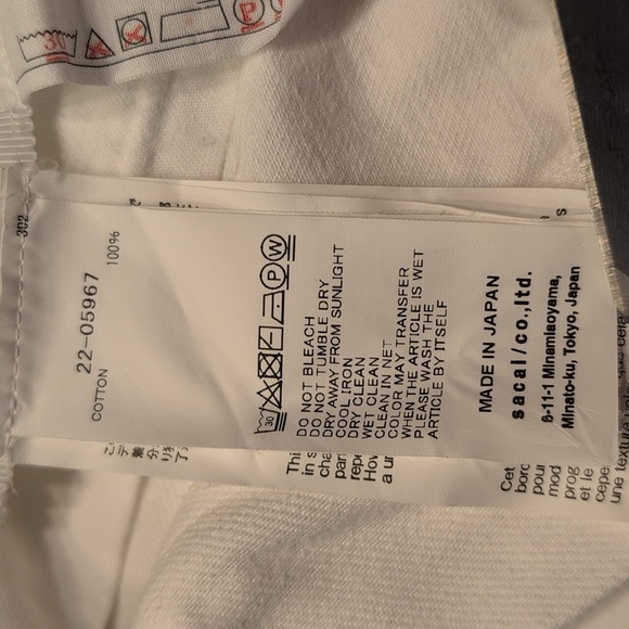 Rare SACAI Japan Calca Pantacourt White Cropped Wide Leg Jeans Size 3/US Large - Picture 12 of 12